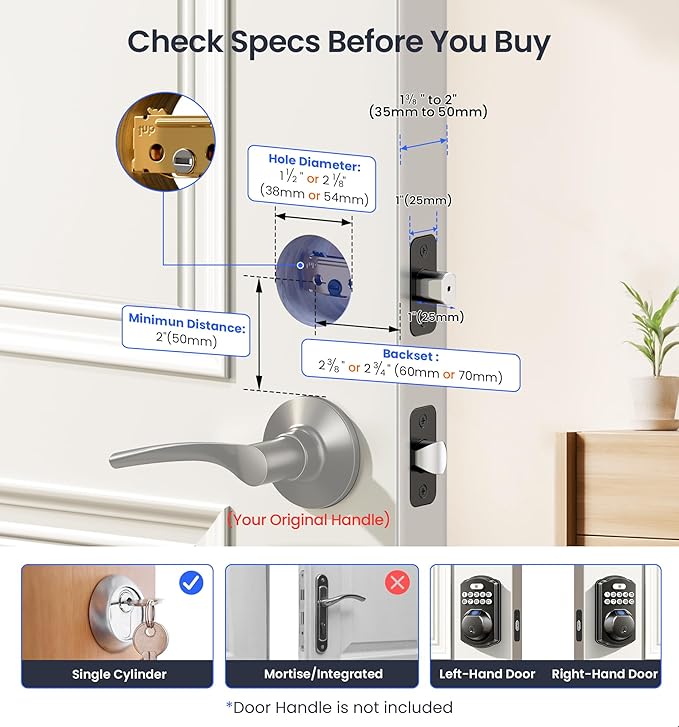 Veise VE012W Built-in WiFi Fingerprint Smart Lock, App Remote Control, No Hub Needed, Keyless Entry, Front Door Smart Deadbolt, Digital Keypad, Auto Lock, IP55 Waterproof, BHMA Grade 3, Matte Black
