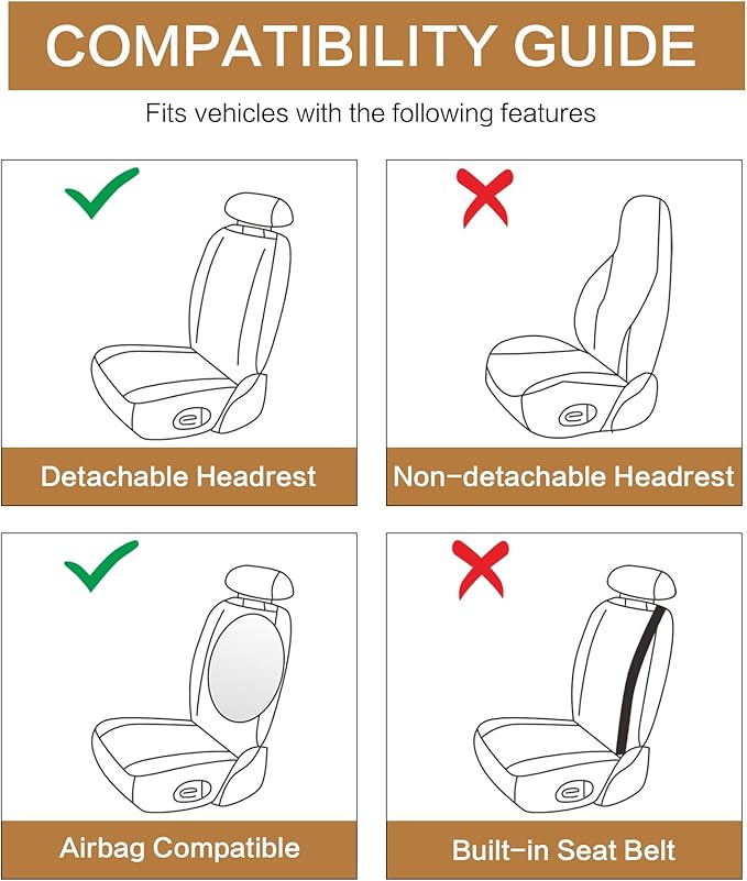 Breathable Premium Car Seat Covers Front Set,3D Air-Mesh Seat Covers for Cars,Comfortable Safety Airbag Compatible,Universal for Most Cars Sedan Truck SUV(Black/Beige)