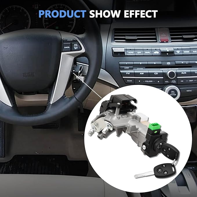 RAMATA 06351-TE0-A11 Ignition Switch Lock Cylinder with Key (with Blank Chip) Compatible with 2008 2009 2010 2011 2012 Honda Accord (Ignition Chip: 46,Frequency: 433mHz)