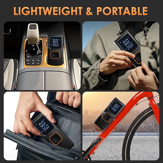 Tire Inflator Portable Air Compressor, 150PSI Cordless/12V DC Air Pump for Car Tires with Pressure Gauge, Auto Shut-Off, LED Light, 4X Faster Tire Inflator Bike Pump for Car, Motorcycle, Bike, Ball