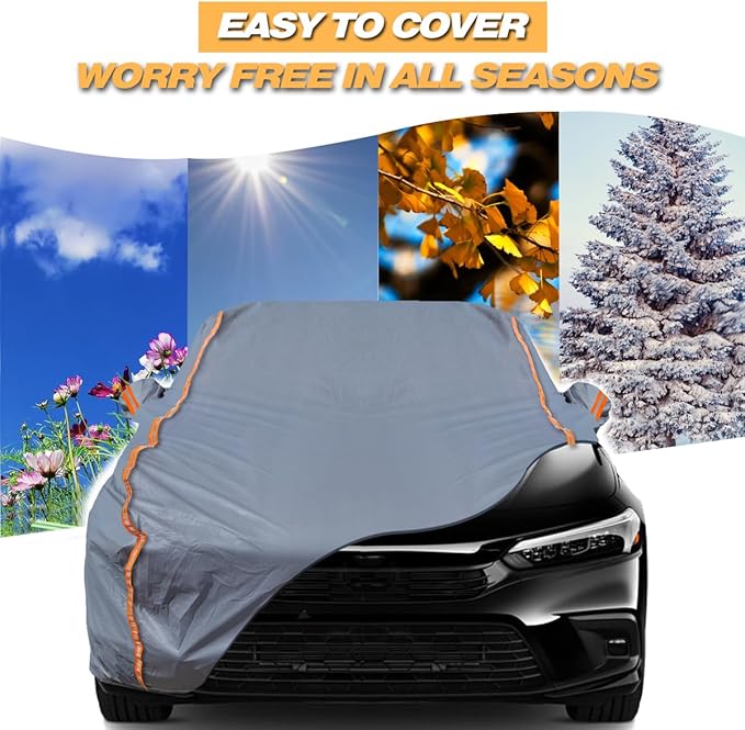 TUCAREST 6-Layers PEVA Premium Full Car Cover Fit for SUVs MPV Pickup Sedan hatchback Rain and snow protection, sun protection, UV protection, and protection of car paint surfaces-Silver Grey -Up 189"