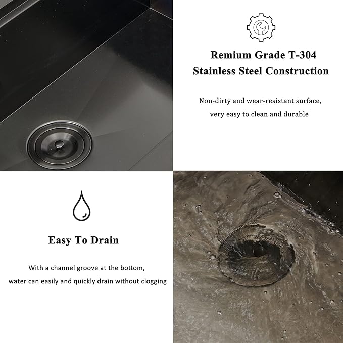 33 Inch Drop In Farmhouse Sink Black, 33x22 Inch Gunmetal Black Top Mount Farmhouse Kitchen Single Bowl, Topmount Apron Front Stainless Steel Farm Sink Workstation