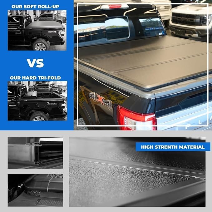TOMOKA 4.6ft FRP Hard Folding Truck Bed Tonneau Cover Compatible with 2022 2023 2024 2025 2026 Ford Maverick 4.5ft Bed | Solid & Waterproof & Theftproof Fiberglass | without Drilling&Easy Installation
