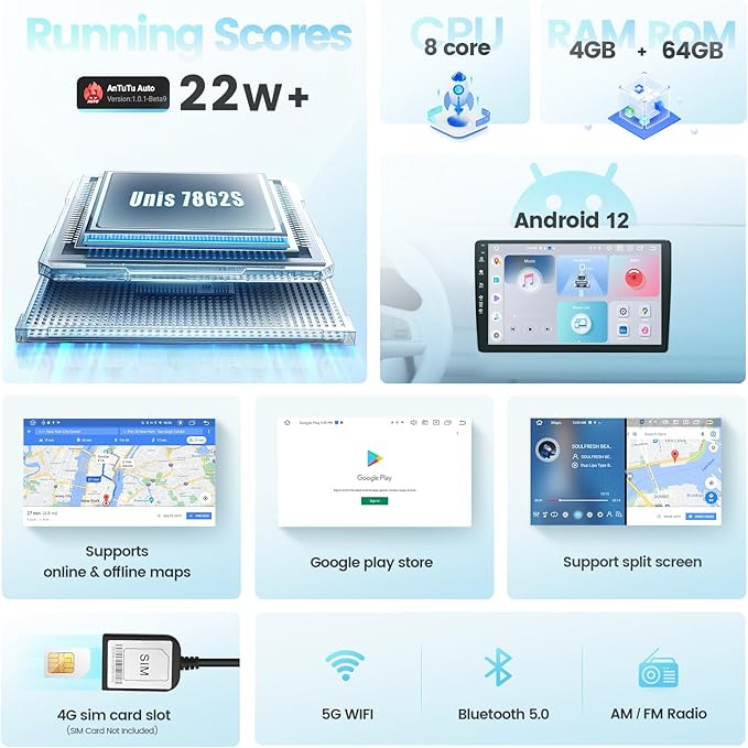 Roadanvi 12.3" Head Unit for Toyota FJ Cruiser 2007-2018,Wireless Apple Carplay Andorid Auto Car Radio Bluetooth 2K QLED Touchscreen 1920x720P Car Stereo GPS Navigation,4GB+64GB,Silver