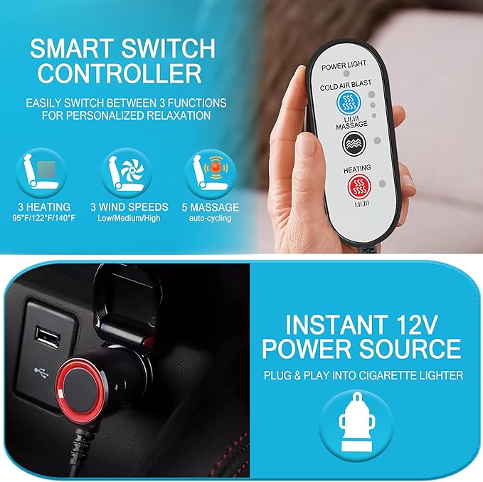 Summer Cooling Seat Cover for Car Front Seat Massage Cooling Car Seat Cushion Ventilated Seat Cover Winter Car Seat Cooling Pad 12V 16 Fans Seat Cooler Pad (Black)