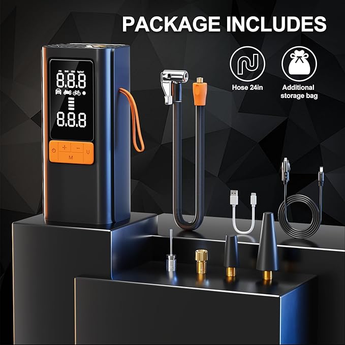 Tire Inflator Portable Air Compressor, 150 PSI Air Pump for Car Tires, Bike Tire Pump with Digital Pressure Gauge, LED Light & Auto Shut-Off – Portable Tire Inflator for Car, Motorcycle, Bike, Balls