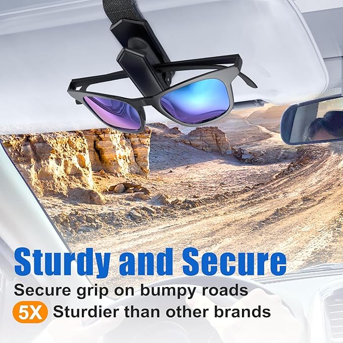 Veharvim One-Handed-Operation Sunglasses Holder for Car, Visor Sunglass Holder Clip, Car Accessories Interior, Universal Fit Silicone Padded Visor Sunglass Holder Car, Unmatched Durability (1 Pack)