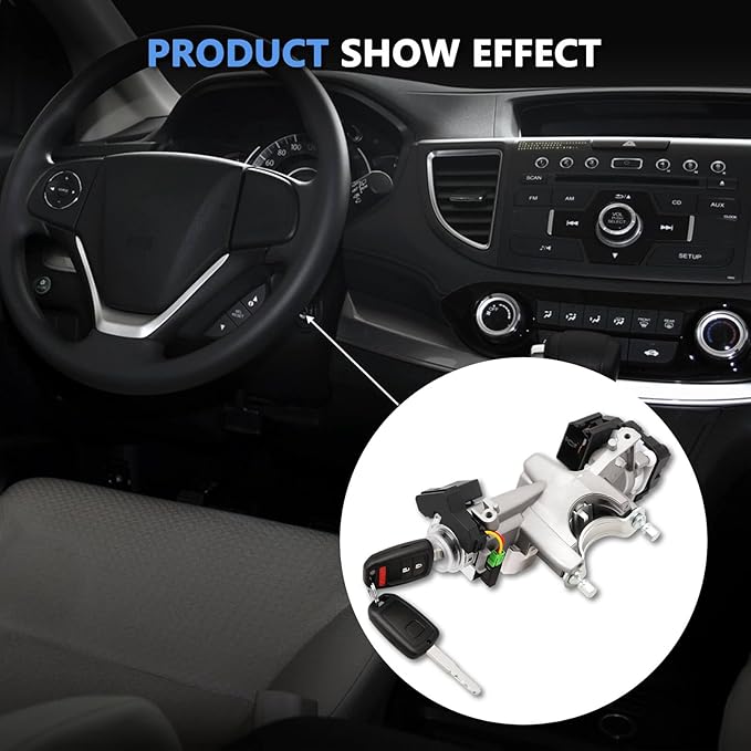 RAMATA Ignition Switch Lock Cylinder with Key (with Blank Chip) Compatible with 2014 2015 Honda CRV (Ignition Chip: 47,Frequency: 313.8mHz)