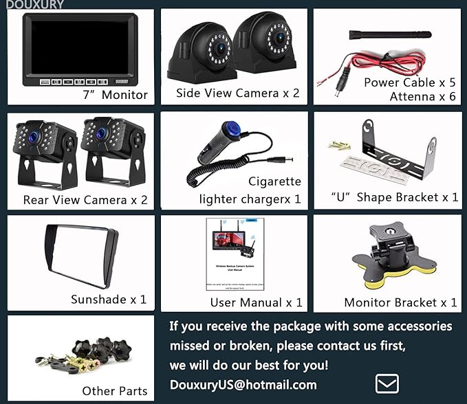 Wireless RV Backup Camera for Trailer Truck Camper Digital Rear Side View Cameras & HD 1080P 4 Splits 7" DVR Screen with Adapter for Furrion Pre-Wired IP69 Waterproof Night Vision 170° Wide View Angle