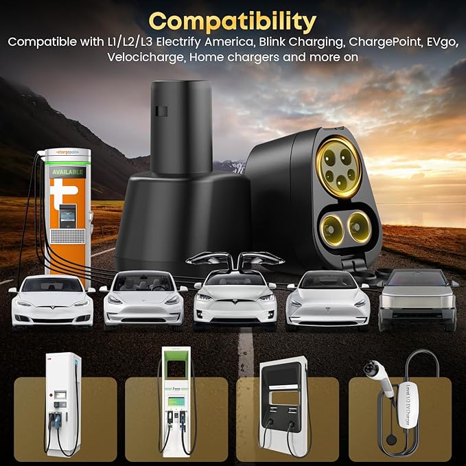 2-in-1 CCS & J1772 to Tesla Adapter - 250KW Fast CCS to Tesla Adapter, Compatible with Tesla Model S/3/X/Y/Cybertruck - Works with Electrify America, Blink, ChargePoint, and EVgo Station