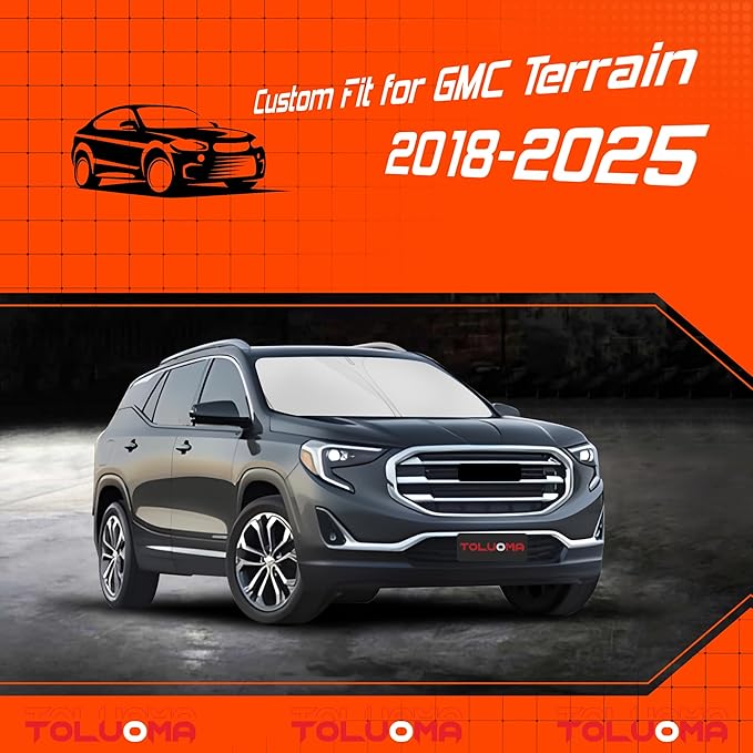 Custom Fit Windshield Sun Shade for GMC Terrain 2018-2025 - Full Coverage, 210T Reflective Fabric, Double-Layer Design - Blocks 99% UV Rays, Keeps Car Cool, Easy to Install and Store