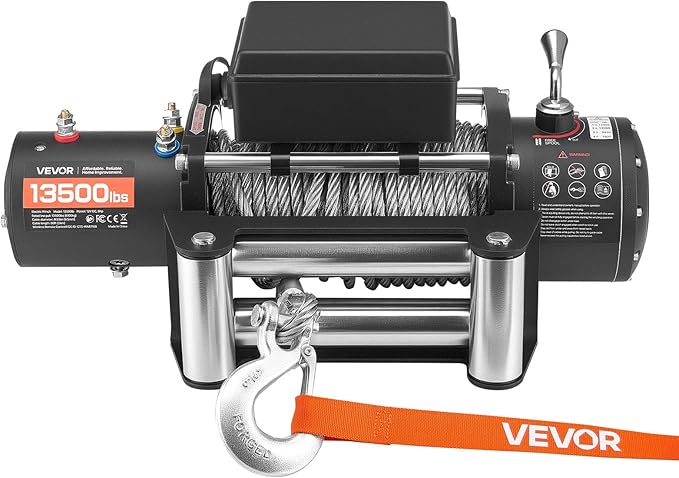 VEVOR Electric Winch, 13500 lbs Load Capacity, 12V DC Truck Winch with Φ3/8 in x 80 ft Steel Rope, Wireless & Wired Remote Control, IP55 Waterproof for Towing SUV Jeep Trailer Boat Off-Road Vehicle