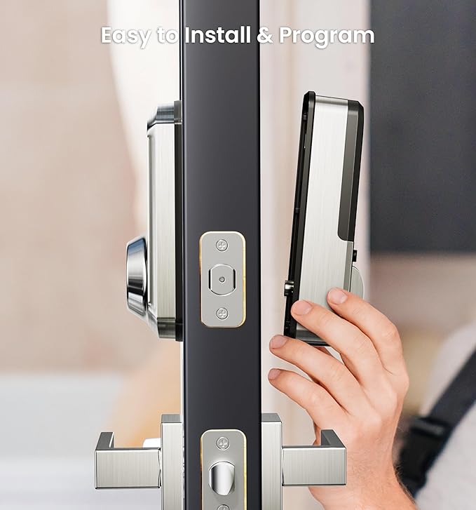 Veise VE06-L Smart Locks with 2 Lever Handle Set, App Control, Keyless Entry Deadbolt for Front Door, Electronic Digital Touchscreen Keypad, Auto Lock, Waterproof, Easy Installation, Satin Nickel