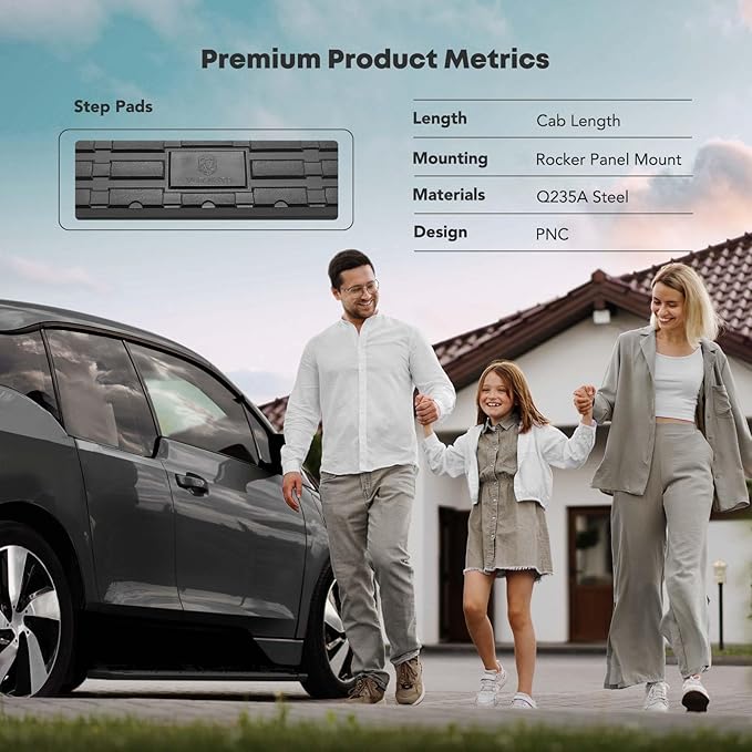 YHTAUTO 4.25 Inch Running Boards Fit Dodge Ram 1500 2009-2010 & Ram 1500 2011-2018, 1500 Classic 2019-2024 Extended Cab, Oval Bent Ends Side Steps Carbon Steel Step Bars Off-Road Exterior Accessories