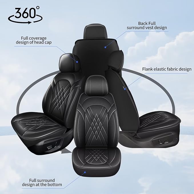 YORKNEIC Seat Covers for Jeep Renegade 2015-2023 2024: 5 Seats Waterproof Leather Car Seat Covers - Full Set Car Seat Protector Compatible Airbag (2 Row 5 Seat, Black)