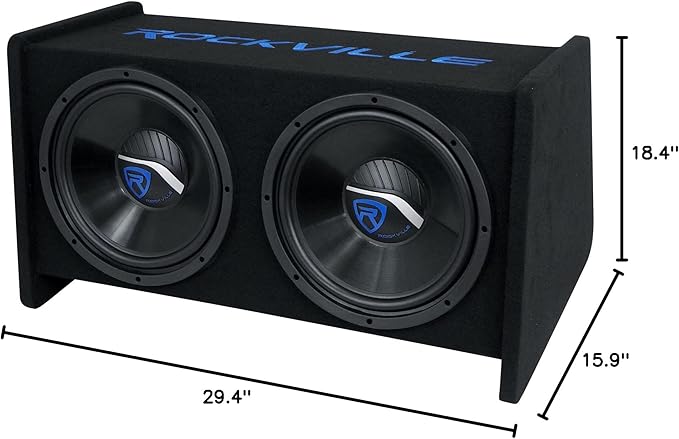 Rockville RV1212P Dual 12" 1200W Car Audio Subwoofers in Vented Enclosure, 4-Ohm, Clean Punchy Bass, 600W RMS Music Rating, Durable MDF Build, for Car Audio Systems