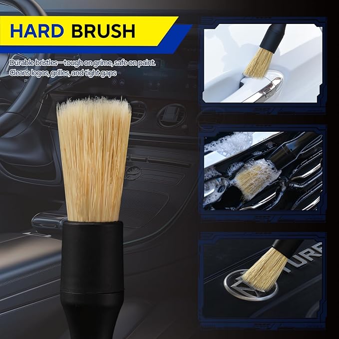 7PCS Car Detailing Brush Kit - Ultra Soft Boars Hair Car Interior Detailing Brushes, Includes 4 Different Brushes, Multi-use for Cleaning Interior or Exterior