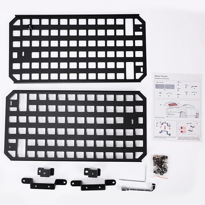 2pcs Fit for 2024 Tesla Cybertruck Front Trunk MOLLE Panel Aluminum Front Trunk Tool Storage Panel Cargo Storage Plug -and-Play Installation