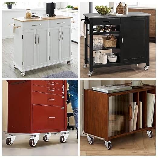 1.5 Inches Side Mount Caster Wheels Set of 4 L-Shaped Rubber Small Swivel Caster Heavy-Duty Double Plate Castor Without Brake Industrial Metal Wheel for Workbench, Furniture, Cabinet, Woodbox, Brown