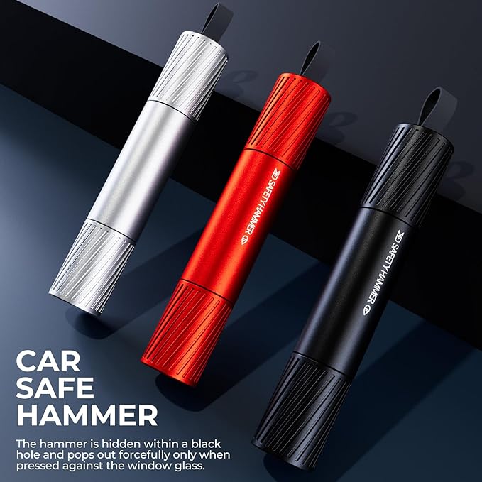 2 Pack Car Safety Hammer Car Window Breaker Seatbelt Cutter Emergency Escape Tool Car Glass Breaker for Land and Underwater Life-Saving Car Safety Kit Essentials Car Accessories (Black+Black)