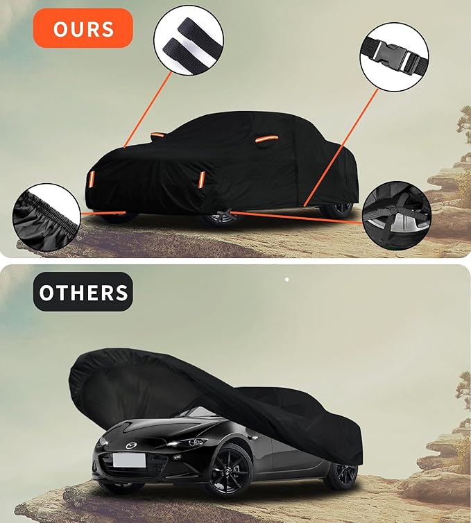 Upgraded Car Cover Custom Fit for Mazda MX-5 Miata 1989-2024 2025, Waterproof All Weather Full Exterior Cover Sun Rain Snow Protector for Automobiles with Door Zipper