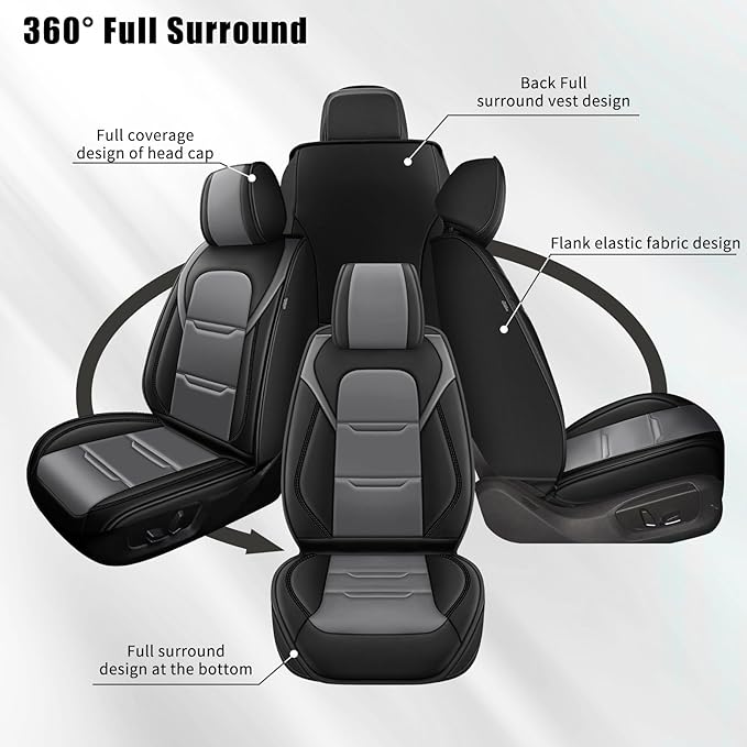 YORKNEIC Seat Covers for Jeep Compass 2012-2025 2026: 2 Row 5 Seat Full Set Faux Leather Car Seat Covers Waterproof Car Seat Protectors with Airbag Compatible Cushion(5 Seat Full Set,Black&Gray)