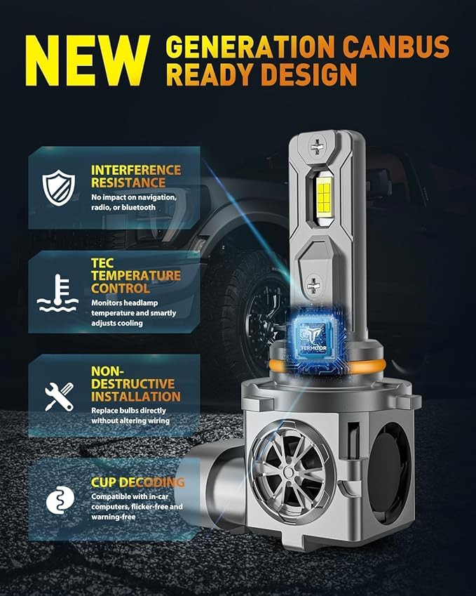 Upgraded H11/H9 Bulbs, 40,000LM 800% Super Brighter, 6500K Cool White, 1:1 Mini Halogen Size H11 H9 Fog/Driving Lights with Cooling Fan, Plug and Play, Pack of 2