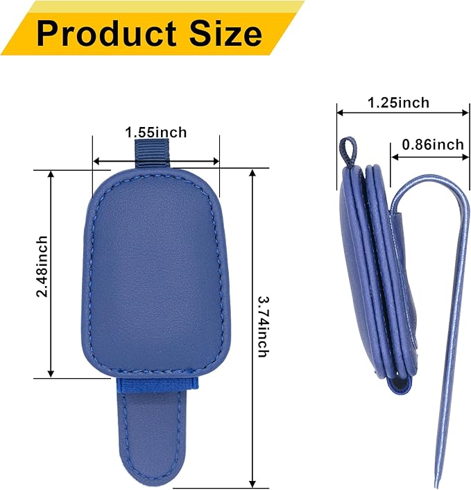 Yuoyar Sunglass Holder for Car, Magnetic Leather Sunglasses Holder and Ticket Card Clip, Car Visor Accessories, 2 Packs (Blue)