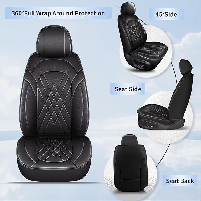 YORKNEIC Car Seat Covers for Jeep Liberty 2002-2012 - Waterproof Leather Seat Covers Front Set: Automotive Seat Protectors Compatible Airbag (2 Front Set, Black)