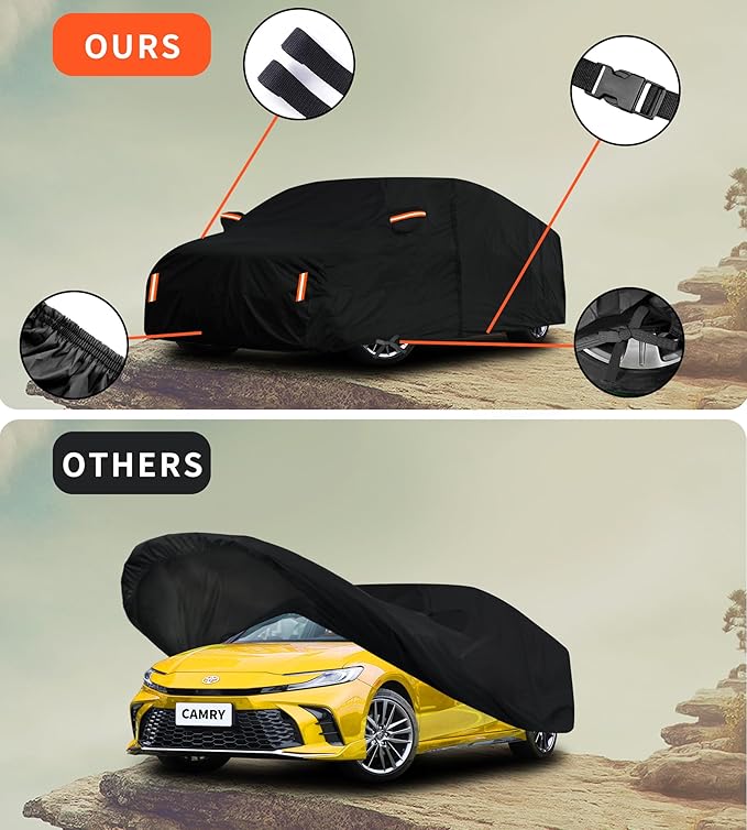 Upgraded Car Cover Custom Fit for Toyota Camry 1996-2025, for Honda Accord 2001-2025, Waterproof All Weather Full Exterior Cover Rain Snow UV Outdoor Protector for Automobiles with Door Zipper