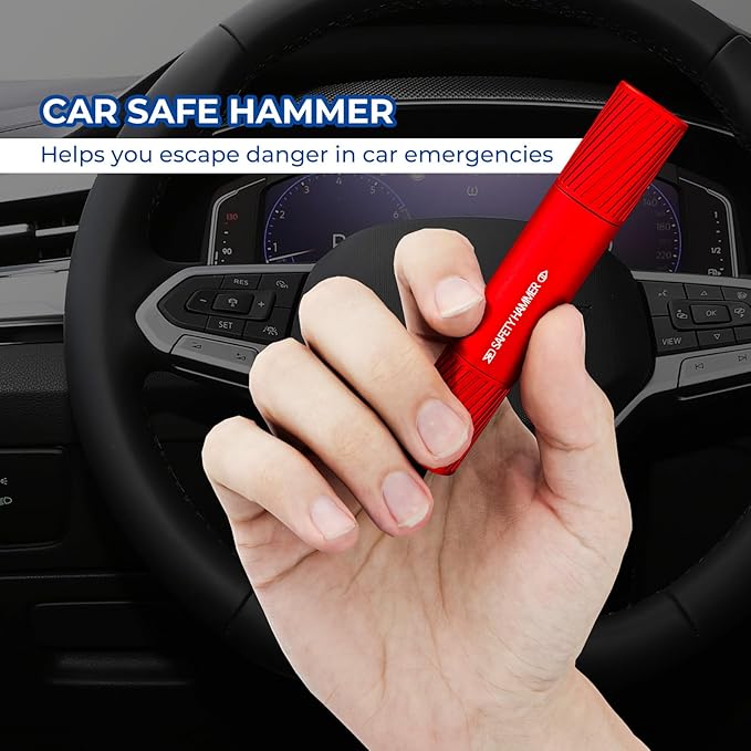 2 Pack Car Safety Hammer Car Window Breaker Seatbelt Cutter Emergency Escape Tool Car Glass Breaker for Land and Underwater Life-Saving Car Safety Kit Essentials Car Accessories (Red+Red)