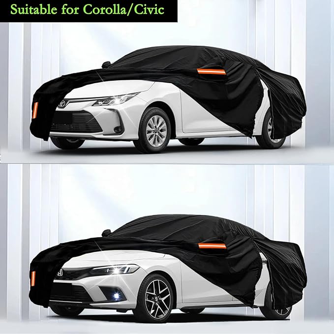 Waterproof Car Cover Custom Fit for Toyota Corolla/Honda Civic 1991-2025(Sedan/Coupe,not for Hatchback), Outdoor All Weather Full Exterior Cover Rain Sun Hail Protection with Door Zipper
