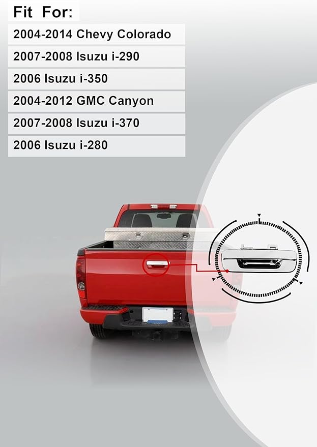 Tailgate Door Handle Chrome, Compatible with 2004-2014 Chevy Colorado & GMC Canyon & Isuzu i-280 / i-290 / i-350 / i-370, Exterior Rear without Keyhole | 97319415, GM1915127 Tail gate Liftgate Latch