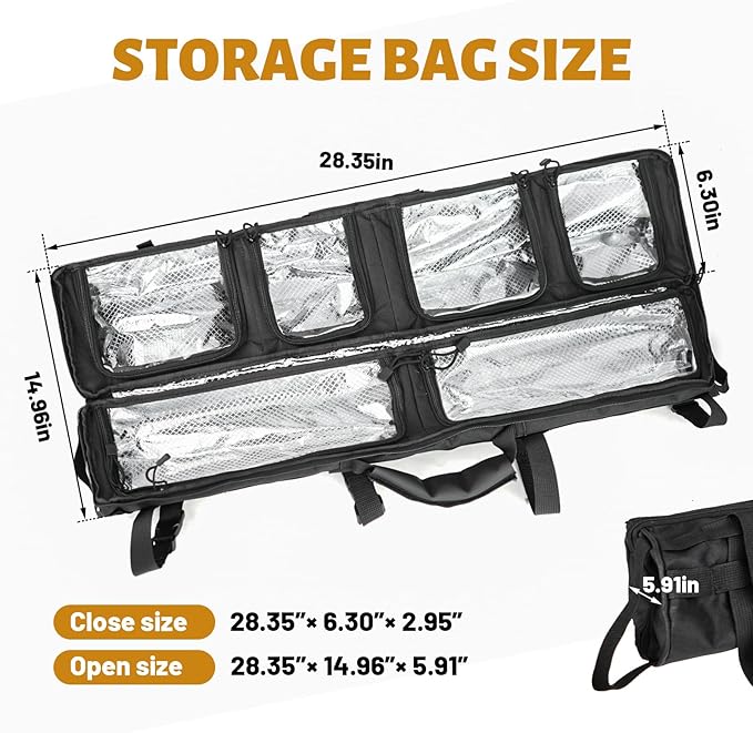 Guina Roll Bar Storage Bag with MOLLE System Compatible with Jeep Wrangler, Ford Bronco, UTV, ATV, SUV – Tactical Multi-Pocket Cargo Organizer, Detachable Pouch, Heavy-Duty 1000D Oxford