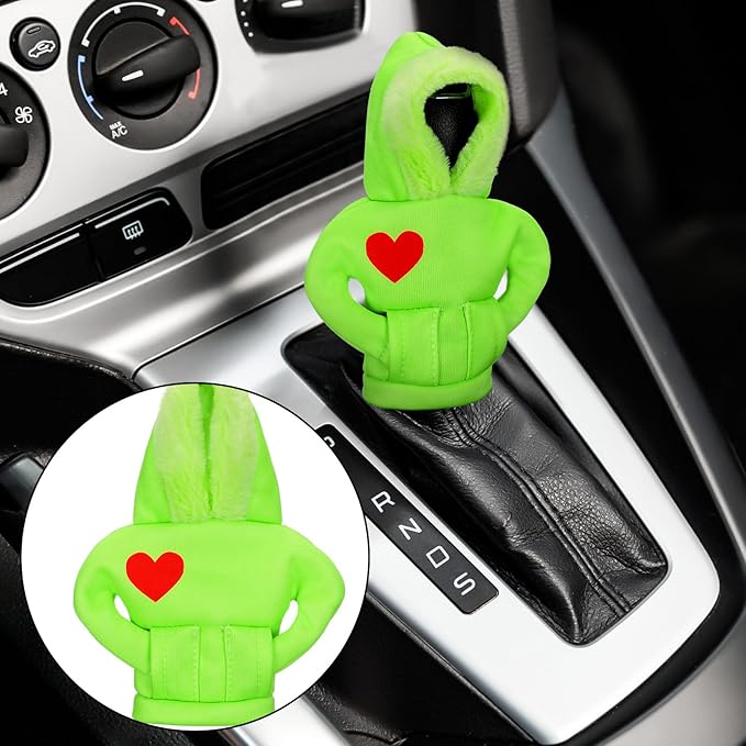 Christmas Car Gear Shift Hoodie Decoration Halloween Funny Gear Shift Cover Mini Universal Knob Hoodie Cover for Automotive Car Interior Accessories Gadgets Gift(Green,Novel)