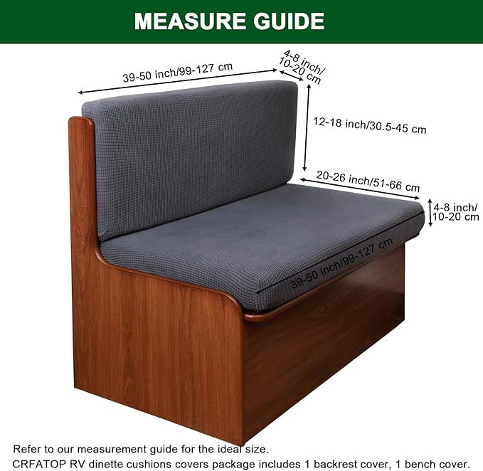 CRFATOP RV Dinette Cushion Covers Jacquard Camper Cushion Slipcover Stretchable Loveseat Sofa Chair Cover Furniture Protector for RV Camper Car Bench 1 Backrest Cover & 1 Bench Cover, Dark Grey