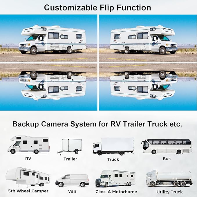 Wireless RV Backup Camera System for Trailer Truck Camper, 7'' HD Touch Screen Monitor with 1080P Rear View Camera, Blind Spot Detection Loop Recording IP69 Waterproof IR Night Vision