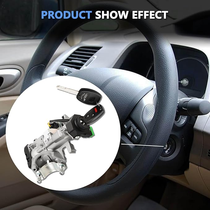 RAMATA 06350-SAA-G30-A Ignition Switch Lock Cylinder with Key (with Blank Chip) Compatible with 2006 2007 2008 Honda Civic, Replace # 06350-SAA-G30-A (Ignition Chip: 46,Frequency: 313.8Hz)