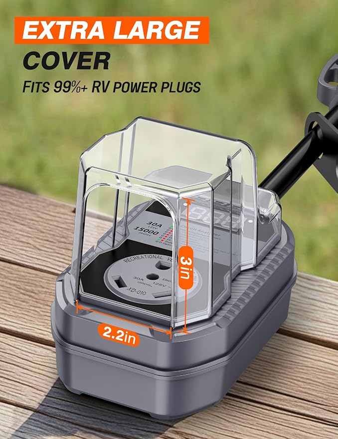 15,000J RV Surge Protector 30 Amp with LED Display, 30 Amp RV Surge Protector with Voltage Monitoring, Clear Error Codes, Comprehensive Detection, IP68 Waterproof Cover