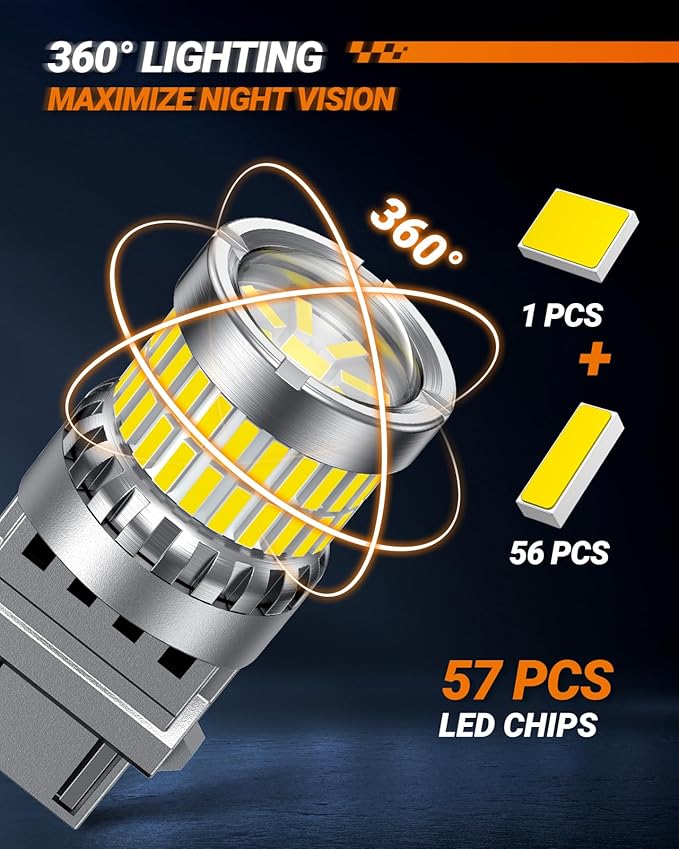 SEALIGHT Reverse Light Bulbs, 3157 LED Bulb White, 700% Brighter 3156 3057 4157 4114 T25 Bulbs 57-SMD LED Chipset with Projector Len for Brake Light, DRL, Backup Light, Pack of 2