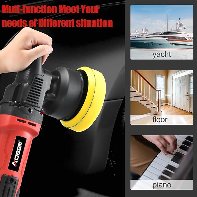 AOBEN Buffer Polisher,5 inch Dual Action Polisher,Long Orbit 16mm Random Buffer Polisher kit with 6 Variable Speed 1000-5500rpm,Detachable Handle,7 Buffing Pads for Car detailing Polishing and Waxing