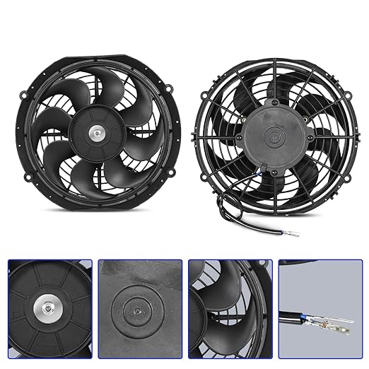 Universal 10 Inch Black Slim Radiator Cooling Fan 12V 80W Push Pull with Mount Kit – Fits Radiators for Vehicles, Cars, Trucks