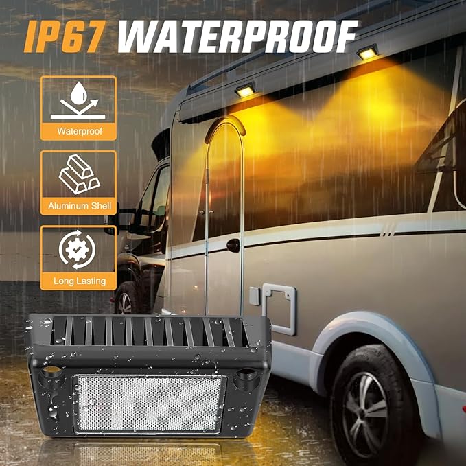 Nilight RV Exterior Light 2PCS 5 Inch Porch Lights Amber Beam 12V 24V LED Scene Cargo Lighting Black Aluminum Housing for RVs Trailers Travel Campers 5th Wheels Motorhome SUV Truck