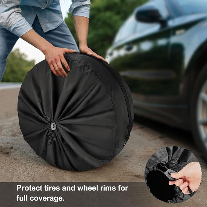 Explore Land Seasonal Tire Cover - Spare Tire Bag with Handle, Heavy Duty Winter Wheel Storage Tote Against Dust and Scratches, 4 Pack (Fits Diameters 26''-28.75'', Black)