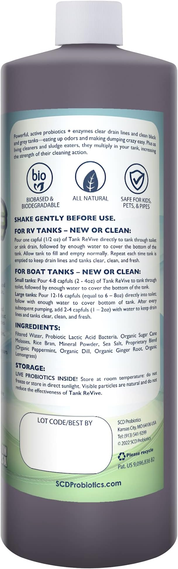 Tank ReVive for RVs and Boats – 33 fl.oz, Probiotic Sludge & Solid Dissolver, Liquifies Struvite, Cleans Clogged Sensors, Eliminates Toilet & Gray Tank Odors, Safe for People & Pipes by SCD Probiotics