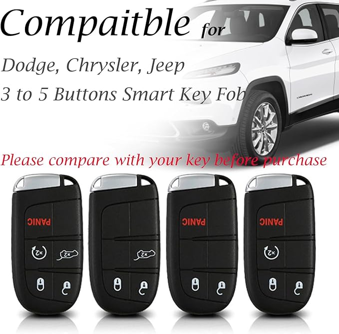 Vitodeco Genuine Leather Smart Key Keyless Remote Entry Fob Case Cover Compatible for Jeep, Dodge, Chrysler (2014 - 2022 Models) - 3 to 5 Buttons, Brown