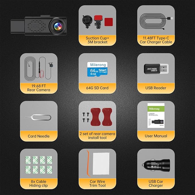 Dash Cam Front Rear and Inside, 3 Channel Dual Dash Camera for Cars WiFi 2.5K Dashcams for Car W/ 64GB Card,1440P Dashcam Front+1080P Inside Car Camera+1080P Rear Car Dash Cam,G-Sensor,IR Night Vision