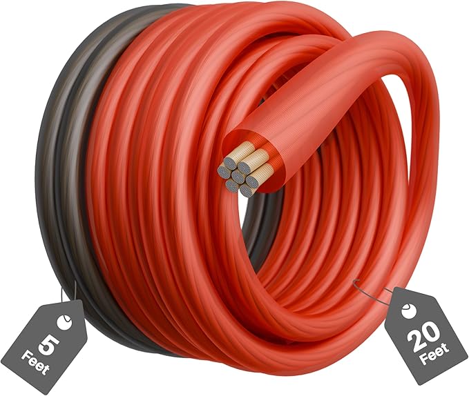 0 Gauge Wire (20FT Red and 5FT Black), Copper Clad Aluminum, Primary Automotive Wire, 1/0 Battery Cable, Car Amplifier Power & Ground Cable Kit, Car Audio Speaker, Amp, Translucent Jacket
