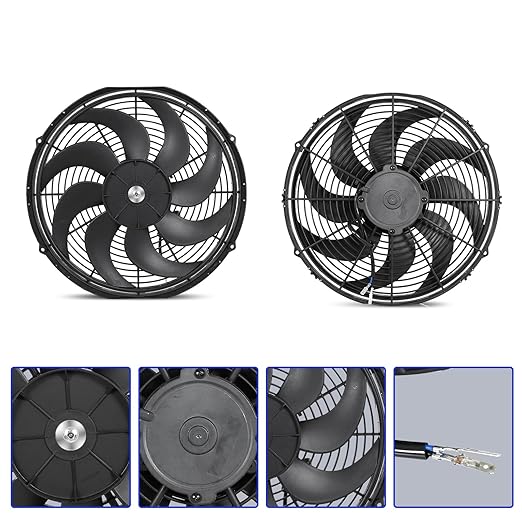 Universal 16 Inch Black Slim Radiator Cooling Fan 12V 100W Push Pull with Mount Kit – Fits Radiators for Vehicles, Cars, Trucks