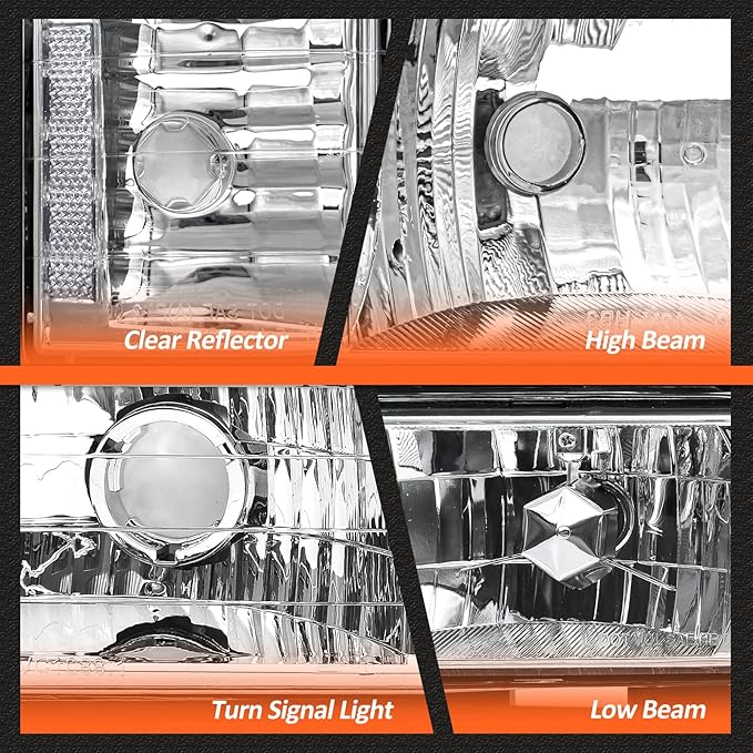 for 1994-1998 Chevy Silverado Headlights Assembly for 1994-1998 Chevy Silverado/Tahoe/Suburban/C10 Chrome Housing Clear Reflector Replacement Driver and Passenger Side